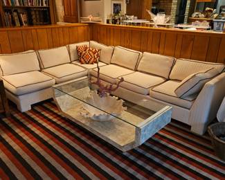 Bruce Roberts Interiors MCM White Sectional & MCM Faux Marble/Glass Coffee Table!
