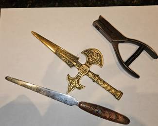 Vintage Railroad Ticket Punch, Vintage Brass Sword & Cloisonne Letter Openers!

