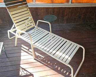 Mid Century Finkel Folding Chaise Lounge Chair & Salterini Style Wrought Iron Green Side Table!
