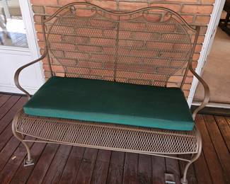 Close Up of Salterini Style Wrought Iron Green Love Seat & Pad!
