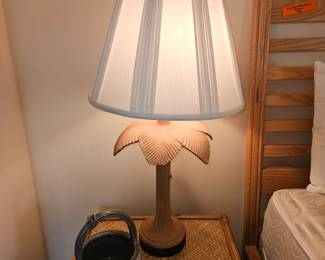 Pair of Vintage  Wood Palm Frond Lamps w/Classic by Diane Shades!