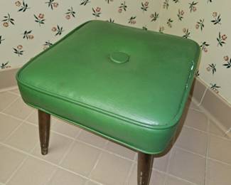 Mid Century Modern Tufted Green Stool!