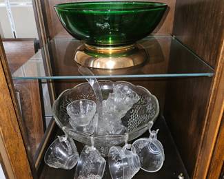 Vintage Paden City Green Glass Salad Bowl & Punch Bowl!