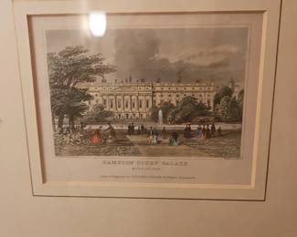 Steel Engraving "Hampton Court Palace" ca. 1860 Hand Coloured 