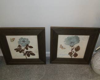 Beautiful wood framed floral and fauna art pieces