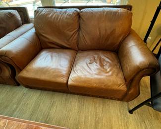 Tan Leather Love Seat
