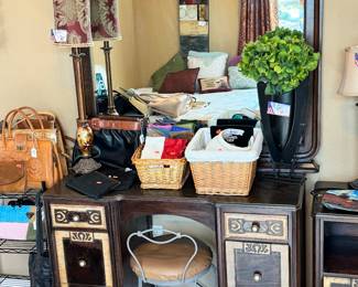 Art Deco Style Bedroom furnishings. Vanity $150. Mirror $50. Night stand $100. Dresser $150