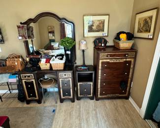Art Deco Style Bedroom furnishings. Vanity $150. Mirror $50. Night stand $100. Dresser $150