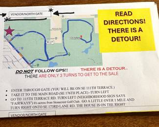 Directions to sale from the North Gate/Vendor Entrance.