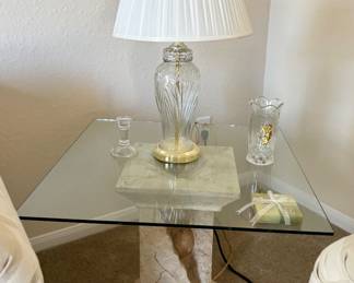 Glass Top Pedestal Table, Glass Lamp