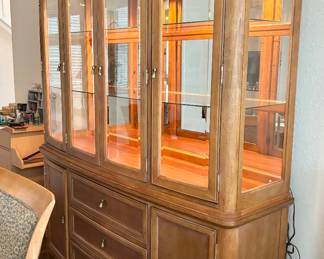 Beautiful Light Wood China Cabinet Lighted Beveled Glass