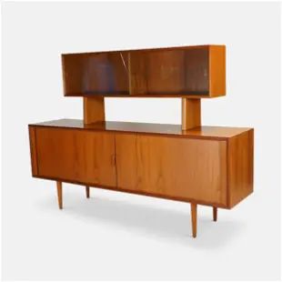 Svend Aage Larsen for Faarup Mobelfabrik Danish Modern Teak Tambour Door Credenza w/Hutch
