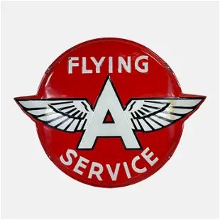 62" Flying A Service Enamel Porcelain Gas Station Advertising Sign
