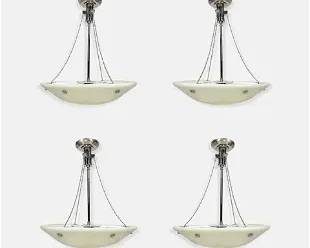 Set of Four 24" Carved Alabaster Dish Ceiling Light Fixtures

