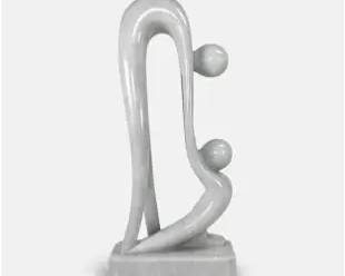 Life Size 52" Modernist White Carrera Marble Sculpture of Parent and Child
