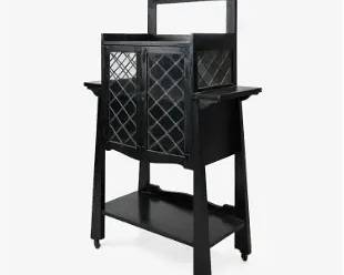 Antique Mission Arts and Crafts Oak Bar Stand w/Leaded Glass Doors
