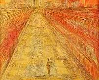 Van Hoople Mid Century Modern Golden Yellow Sunscape Oil Painting on Masonite MCM Outer Limits
