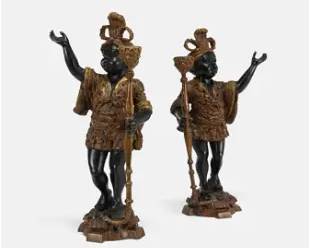 Pair Bronze Blackamoor Figures Candlestick Holders
