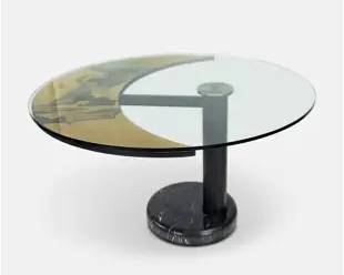 Signed Italian Postmodern Crystal and Burl Inlay Extending Dining Table
