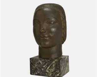 WWII Era German Bronze Head of a Woman Mounted as Lamp on Marble Base
