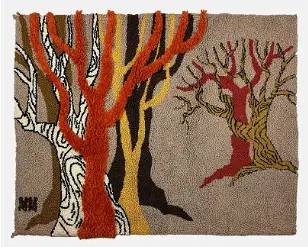 Signed Modernist Fiber Wall Hanging Art Forest Trees
