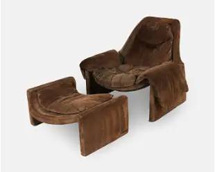 Vittorio Introini for Saporiti Proposals Suede Lounge Chair P60 & Ottoman P62

