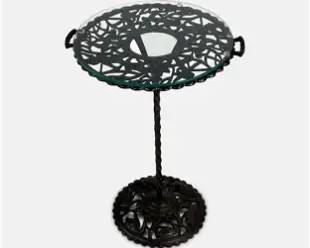 Art Nouveau Glass Top Cast Iron Plant Stand Garden Table w/Native American Imagery
