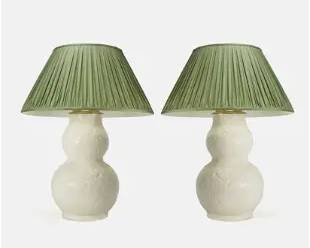 Pair Roy Hamilton Textured White Double Waisted Ceramic Table Lamps for Christopher Spitzmiller
