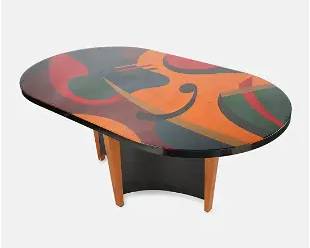 Le, Benjamin Signed Marquetry Dining Table for Axis Furniture Post-Modern 1980s Design
