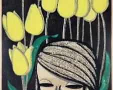 Shozu Ikeda "Yellow Tulips" 1965 Artist Proof Woodblock Print
