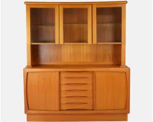 Large 2-Piece Danish Modern Teak MCM Step-Back China Hutch Cabinet
