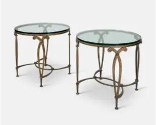 Pair Widdicomb Style Metal Thick Glass Side End Tables
