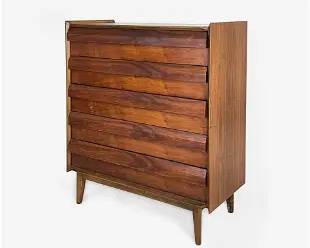 Lane First Edition Walnut MCM Tall Highboy 5-Drawer Chest of Drawers
