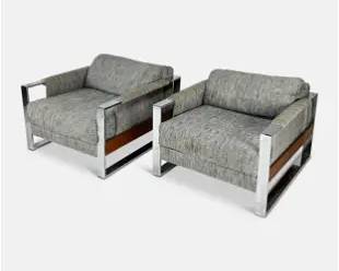 Pair Adrian Pearsall for Craft Associates Chrome Sofa Chairs

