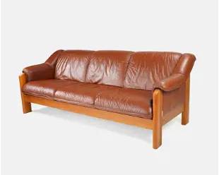 Ekornes Stressless Norwegian Modern MCM Leather and Teak Sofa
