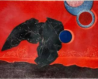 Gabor Peterdi RED ECLIPSE 1967 Pencil Signed and Numbered Etching Print
