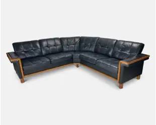 Ekornes 5-Seat Norwegian Modern Sectional Black Leather Sofa 3-Piece MCM Set
