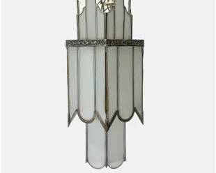 Art Deco Nickel Plated White Glass Pendant Light
