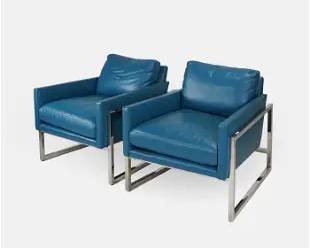 Pair Michael Weiss for Vanguard Chrome Leather Armchairs #1
