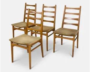 Four Niels Koefoed Style German Modern Teak Ladder Back MCM Dining Chairs
