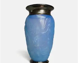 Art Deco Sabino Style Art Glass Silverplate Fancy Goldfish Vase
