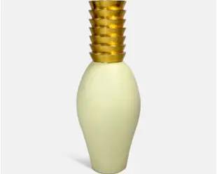 Massive 55" Molded Fiberglass Art Deco Floor Urn Jardiniere w/Gilt Gold Stepped Top
