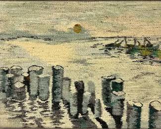 Cepelia Sweden "Falochron / Breakwater" MCM Wool Tapestry Framed Wall Art
