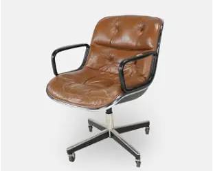 Charles Pollock for Knoll Brown Leather Rolling Executive Armchair
