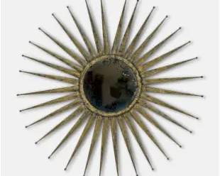 46" Brutalist Mid Century Modern Wrought Iron Metal Sunburst Mirror
