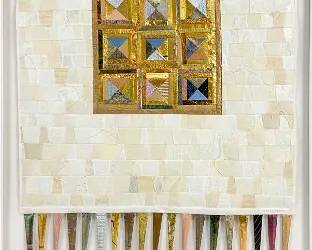 Lucinda Carlstrom "Power of Gold (Snow)" Large Framed Quilted Mixed Media Wall Sculpture
