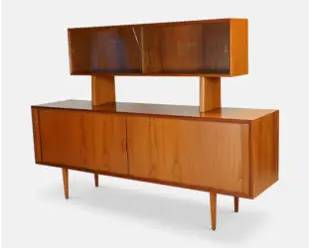Svend Aage Larsen for Faarup Mobelfabrik Danish Modern Teak Tambour Door Credenza w/Hutch
