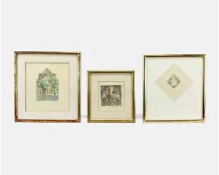 Three Felicity Rainnie Whimsical Artist Proof Etchings
