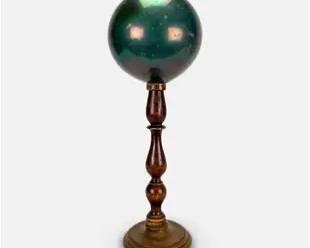 Antique Mercury Style Art Glass Witching Ball on Turned Wood Stand
