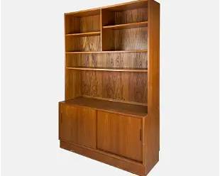 Poul Hundevad Danish Modern 2-Piece Teak Buffet Bookcase Wall Unit
